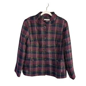 TanJay Plaid Tweed Blazer Pea Coat - Pink and Black Size 12 Classic Work Office